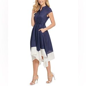 DKNY MIDI Navy and White Dress, Size 10